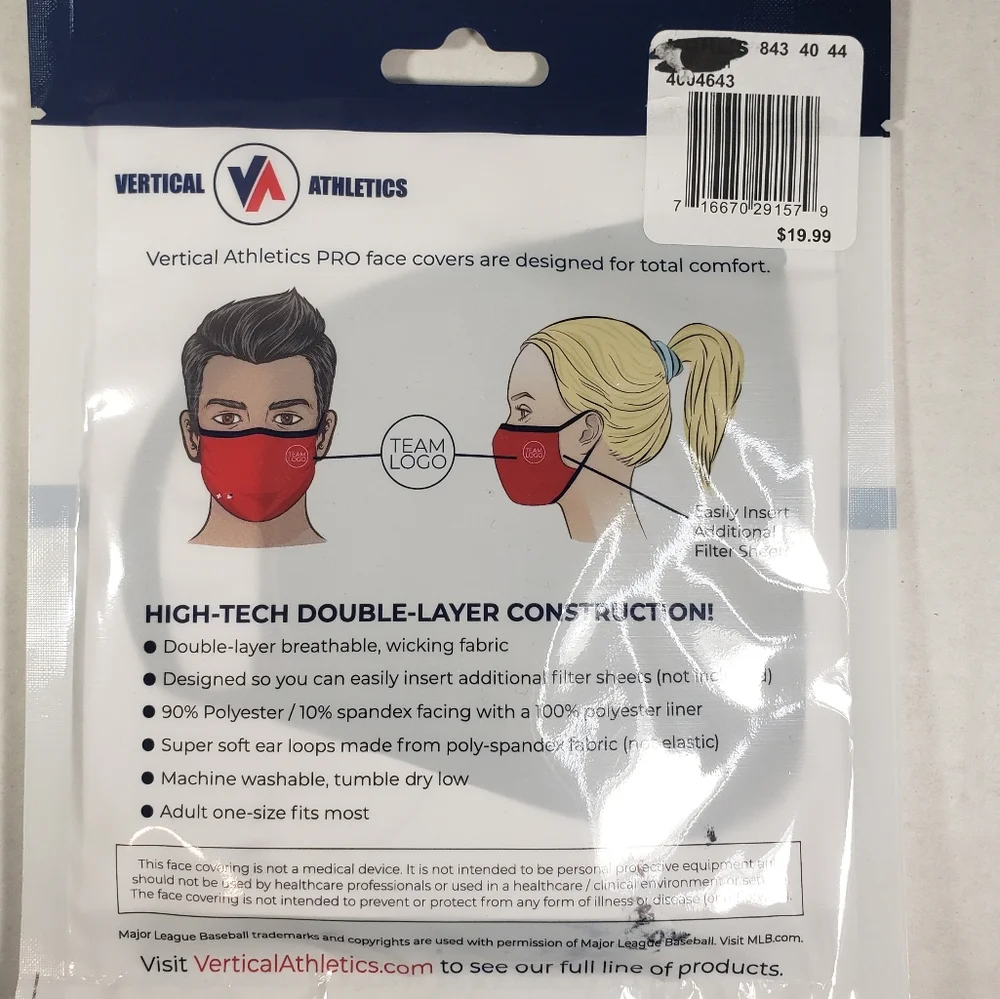 NWT Unisex Philadelphia Phillies Vertical Athletics Pro Face Covering